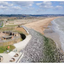 The completed Hythe Ranges low-carbon concrete sea defence scheme. Picture from EA
