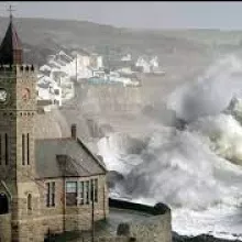 CIWEM cover page of Porth Leven church in a storm surge
