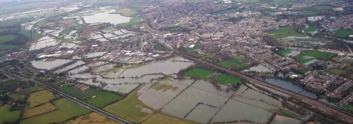 Aerial view of Oxford in flood